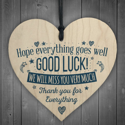 B&Q -  Good Luck Leaving Gift For Colleague Friend Teacher Work New Job Wooden Hanging Heart Sign Present