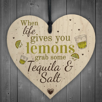 B&Q -  Tequila Salt Funny Pub Bar Friendship Gift Wooden Plaque Garden Kitchen Wall Sign