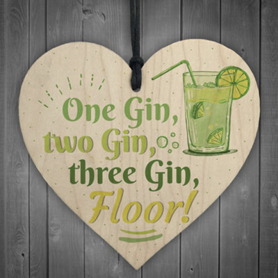 B&Q -  One Gin Novelty Friendship Wooden Hanging Heart Plaque Joke Garden Sign Birthday Gift