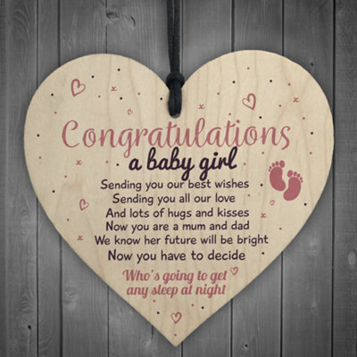 B&Q -  Congratulations Mummy Daddy Wooden Heart Grandparents Special Mum Dad Card Newborn Baby Shower Gift