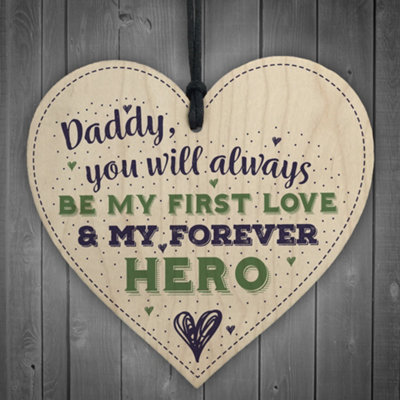 Red Ocean Daddy Forever Hero Fathers Day Gift Card From Daughter Son Wooden Hanging Heart Sign
