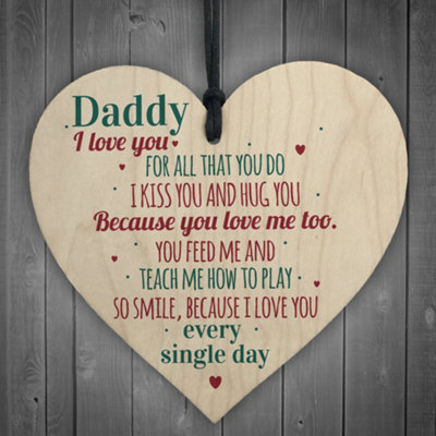 B&Q -  Daddy I Love You Wooden Heart Father's Day Gifts For Him Dad Daughter Son Birthday Present