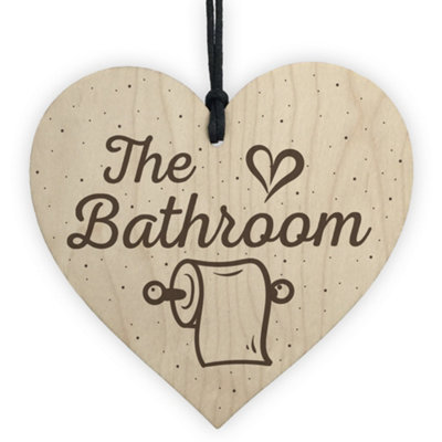 B&Q -  The Bathroom Shabby Chic Handmade Wooden Heart Sign For Toilet Bathroom Loo Plaque