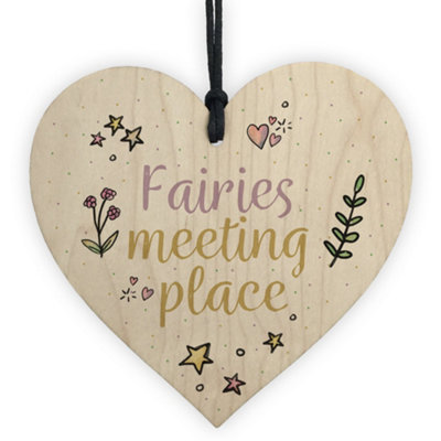 Red Ocean Garden Sign Fairies Meeting Place Wooden Hanging Heart Shed Summerhouse Plaque from B&Q