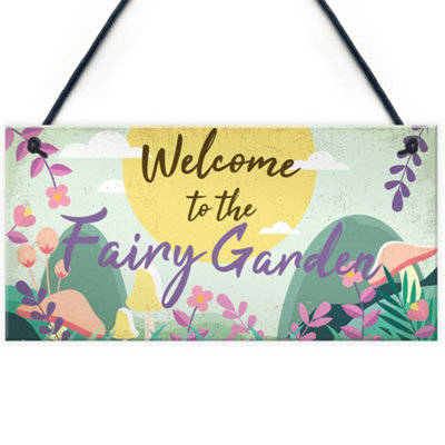 Red Ocean Welcome To The Fairy Garden Hanging Plaque Garden Shed Summerhouse Sign Gifts For Her from B&Q