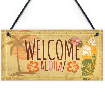 Red Ocean Tiki Bar Welcome Hanging Wall Plaque Garden Home Bar Pub Sign Friendship Gift from B&Q