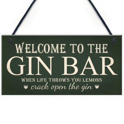 Red Ocean Welcome To Gin Bar Man Cave Kitchen Pub Bar Wall Door Garden Shed Plaque Gift from B&Q