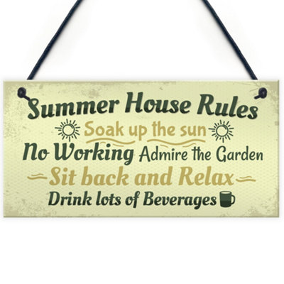 Red Ocean Summer House Rules Novelty Hanging Plaque Garden Shed Sign New Home Friendship Gift from B&Q