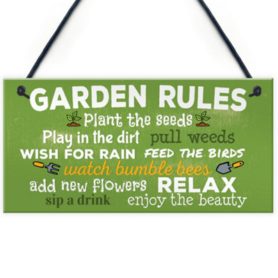 Red Ocean Garden Rules Relax Novelty Hanging Plaque Summerhouse Sign Garden Shed Friendship Gift from B&Q