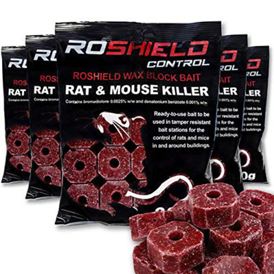 Roshield 1.5 Kg Wax Block Bait For Rat & Mouse Killer Poison ControlIndoorOutdoor All-Weather Rodent Station Refill Packs from B&Q