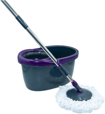 B&Q Calitek 360 Degree Rotating Spin Mop And Bucket Set With 2 Microfibre Heads