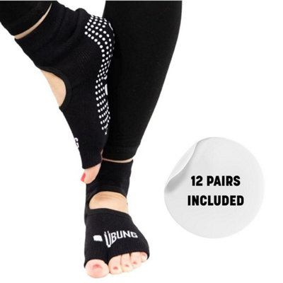 Ubung Black Yoga Cal174 Non Slip Open Toe Socks Packs Of 12 Size 4-9 Uk Size from B&Q