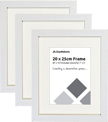 B&Q Clay Roberts Photo Picture Frames 8 X 10, White, Pack Of 3, Includes Mount For 7 X 5 Prints, Freestanding And Wall Mountable, 10X8