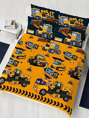 B&Q Jcb Dig It Double Duvet Cover And Pillowcase Set Yellow/Black