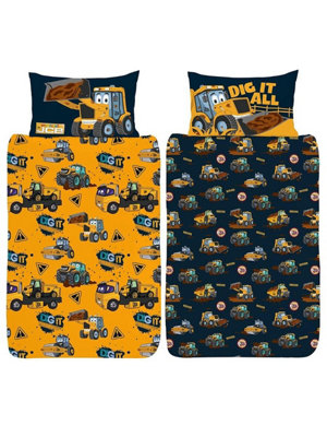 B&Q Jcb Dig It Junior Duvet Cover And Pillowcase Set Yellow/Black