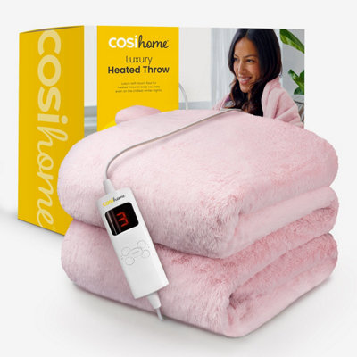 B&Q -  Faux Fur Electric Heated ThrowPink
