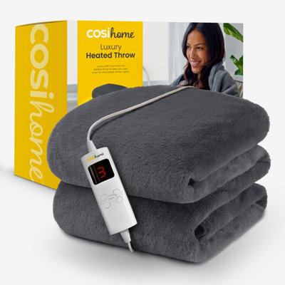 B&Q -  Faux Fur Electric Heated ThrowGrey