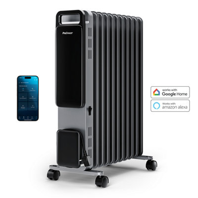 B&Q -  Omniwarm 2500W Oil Filled 11 Fins Eco Radiator Heater With Digital Display And Smart App ControlSilver