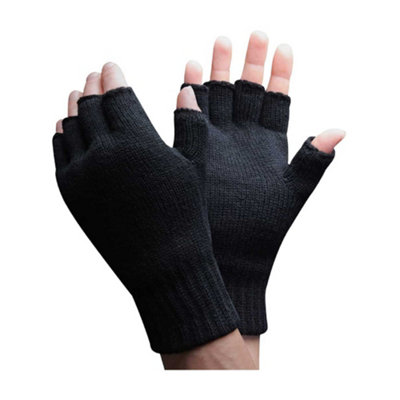 Thinsulate Black - Mens Thermal Fingerless Gloves L 3M
