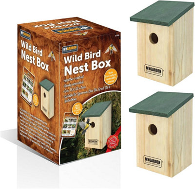 My Garden Outdoor Living Wooden Bird House With Roof & Hanging Slot Garden Nesting Box For Wild Birds Shelter Includes Bird Spotting Chart X2