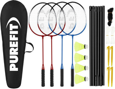 Purefit Badminton Set With Net For 4 Players Badminton Racket Set With 4 Rackets 4 Shuttlecocks Poles Anchors Carry Bag from B&Q