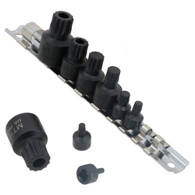 B&Q -  Stubby Impact Triple Square Spline Bit Sockets M4M12 Mt14Mt18 9Pc Set