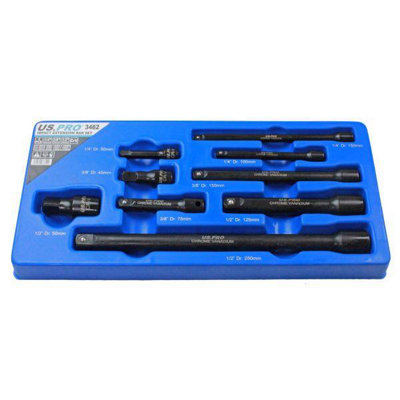 Us Pro Tools 9Pc 1/4" 3/8" 1/2" Dr Impact Extension Bar Set For Sockets 3462 from B&Q