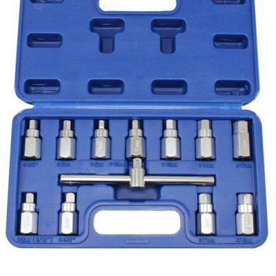 Us Pro 12Pc Drain Plug Key Socket Set Axle Oil Sump Spanner 3/8" Drive 3096 from B&Q