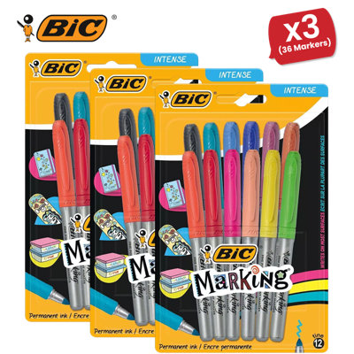 Bic Permanent Markers Fine Assorted - Packs Size 3