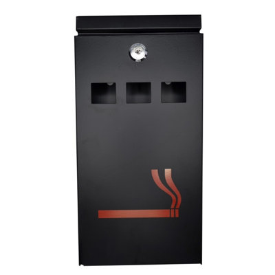 B&Q -  Black Steel Cigarette Bin Wall Mounted Ashtray Outdoor Ash Tray