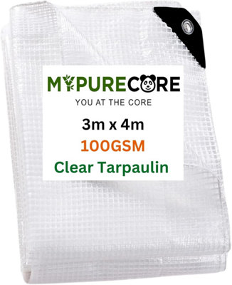 B&Q -  Clear Waterproof Tarpaulin Heavy Duty 100Gsm Multi-Purpose TarpUv Protection Dust,rain ,snow Resistant -Transparent Cover 3Mx4M