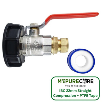 Mypurecore Ibc 2In S60X6 Cap With Lever Valve22mm Brass Compression Straight And Ptfe Tape Durable Leak Proof Plumbing Solution from B&Q