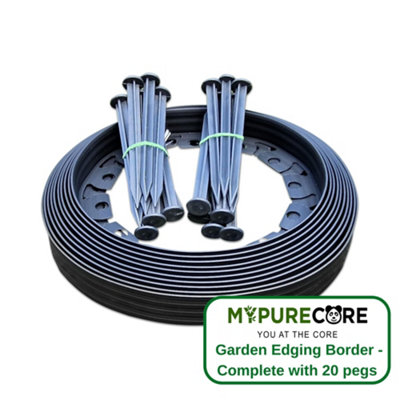 MYPURECORE Flexible Black Garden Edging Border 10M-Complete With 20 Securing Pegs Perfect Flower Beds  Lawns And Pavement Design 60mm High from B&Q