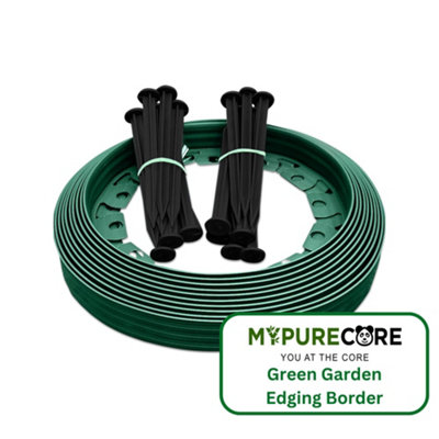 MYPURECORE Flexible Green Garden Edging Border 10M-Complete With 20 Securing Pegs Perfect Flower Beds  Lawns And Pavement Design 60mm High from B&Q