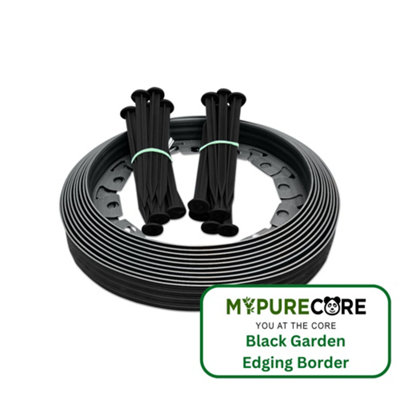 MYPURECORE Flexible Black  Garden Edging Border 10M Complete With 20 Securing Pegs Perfect Flower Beds Lawns And Pavement Design 40mm High from B&Q