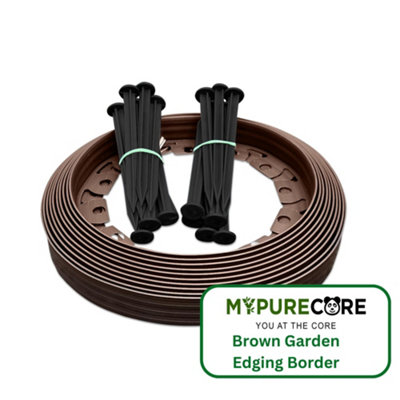 MYPURECORE Flexible Brown  Garden Edging Border 10M Complete With 20 Securing Pegs Perfect Flower Beds Lawns And Pavement Design 40mm High from B&Q