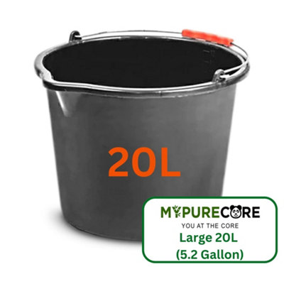 MYPURECORE 20L Black Plastic Bucket With Handles Sturdy Big Water Bucket With Measuring Scale- Ideal For For Builders Car Washes Bathroom Etc from B&Q