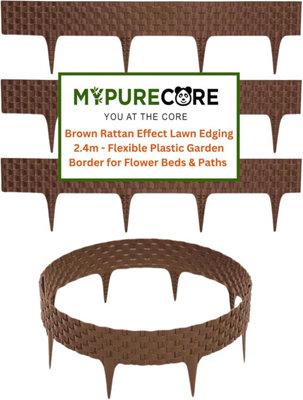 MYPURECORE Flexible Brownrattan Effect Lawn Edging 2.4MFlexible Plastic Garden Border Easy Install Edging For GrassGravel And Landscape from B&Q