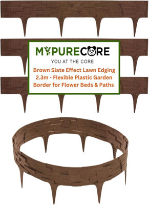MYPURECORE Flexible Brown  Stone Effect Lawn Edging 2.3MFlexible Plastic Garden Border Easy Install Edging For GrassGravel And Landscape from B&Q