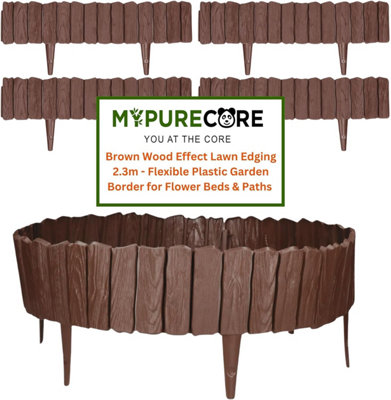 MYPURECORE Brown Wood Effect Lawn Edging 2.3M Flexible Plastic Garden Border Weather Resistant  Recyclable Palisade Easy Install Edging from B&Q