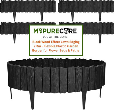 MYPURECORE Black Wood Effect Lawn Edging 2.3M Flexible Plastic Garden Border Weather Resistant  Recyclable Palisade Easy Install Edging from B&Q