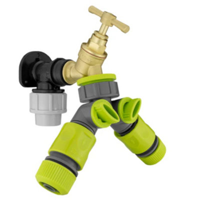 MYPURECORE 25mm Mdpe Wall Plate With Brass Splitter And Connectors For Dual Water Control from B&Q