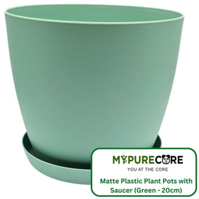 Mypurecore Plant Pots With Saucer Elegant Matte Plastic Flower Pot Durable Indoor-Outdoor Planter For House Plants (Green 20Cm) from B&Q