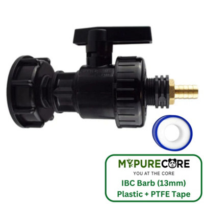 Mypurecore Ibc 2Inch S60X6 Cap With Large Plastic Valve And 13mm Brass Barb And Ptfe Tape Durable Leak Proof Plumbing Solution from B&Q