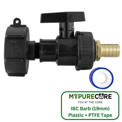 Mypurecore Ibc 2Inch S60X6 Cap With Large Plastic Valve And 19mm Brass Hose Barb And Ptfe Tape Durable Leak Proof Kit from B&Q