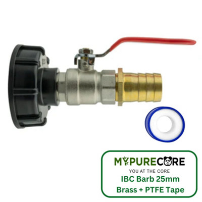 Mypurecore Ibc 2Inch S60X6 Cap With Lever Valve25mm Brass Barb And Ptfe Tape Durable Leak Proof Plumbing Solution from B&Q
