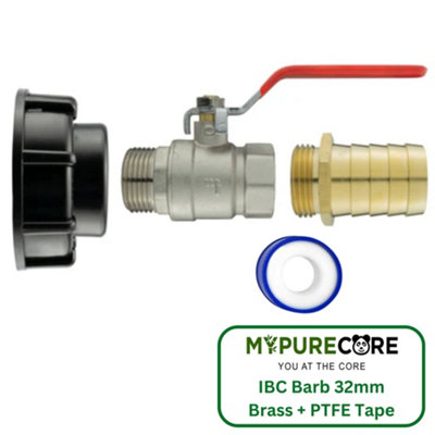 Mypurecore Ibc 2Inch S60X6 Cap With Lever Valve32mm Brass Barb And Ptfe Tape Durable Leak Proof Plumbing Solution from B&Q