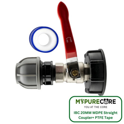 Mypurecore Ibc 2Inch S60X6 Cap With Lever Valve And 20mm Mdpe Straight Coupler And Ptfe Tape Durable Leak Proof Plumbing Solution from B&Q