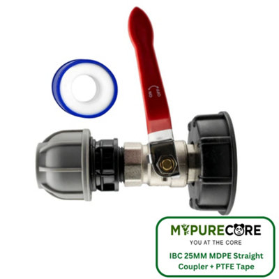 Mypurecore Ibc 2Inch S60X6 Cap With Lever Valve And 25mm Mdpe Straight Coupler And Ptfe Tape Durable Leak Proof Plumbing Solution from B&Q