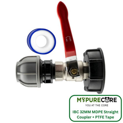 Mypurecore Ibc 2Inch S60X6 Cap With Lever Valve And 32mm Mdpe Straight Coupler And Ptfe Tape Durable Leak Proof Plumbing Solution from B&Q